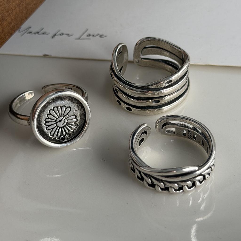 Xiaomi BF CLUB 925 Sterling Silver Ring For Women Jewelry Retro Flower Lines Open Vintage Handmade Ring Allergy For Party Birthday Gift