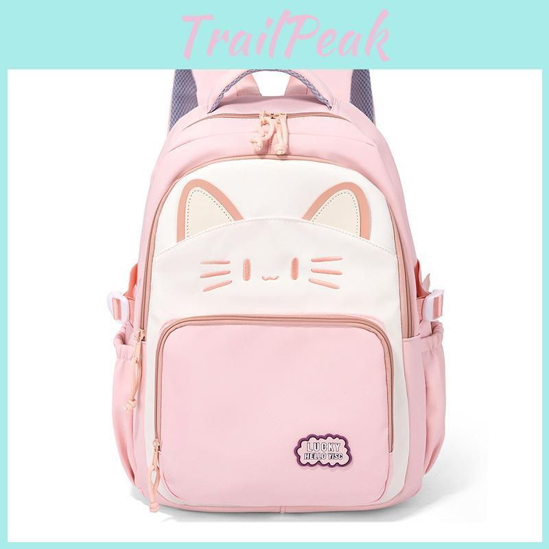 Simple Large Capacity Backpack With Kitten And Letter Print Design For Daily Use