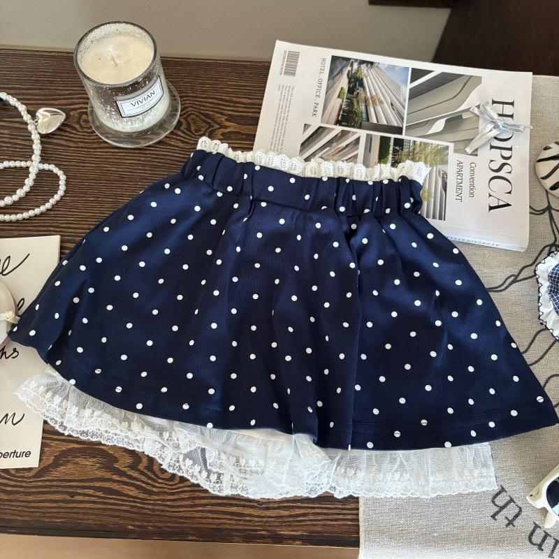 2025 Summer Girls' Korean-Style Cartoon Vest & Polka Dot Skort Set