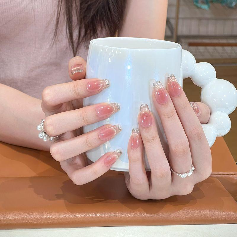 Ks Nail Art Wearable Nails Short Style 2026 New Model High-End Super Popular Cat Eye Handmade High-Quality Nude Color Stunning Nail Pieces