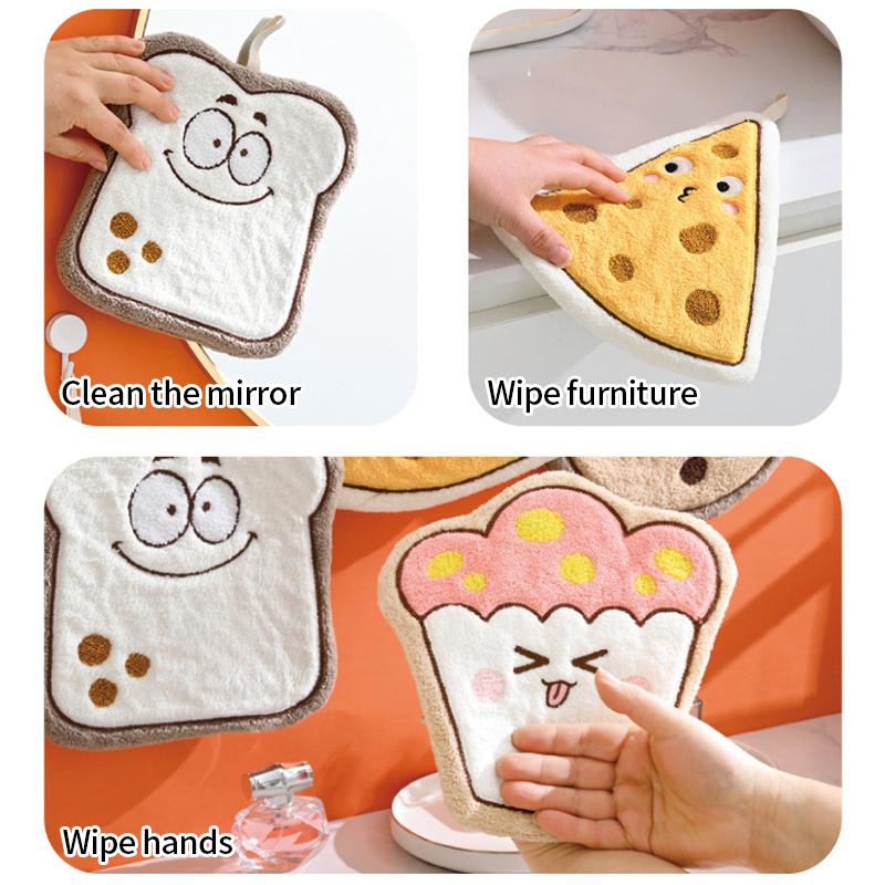Cute Hand Towel Children's Towels Double-thickness Absorbent Hanging Hand Towels for Bathroom Cartoon Food Cake Shape Towels