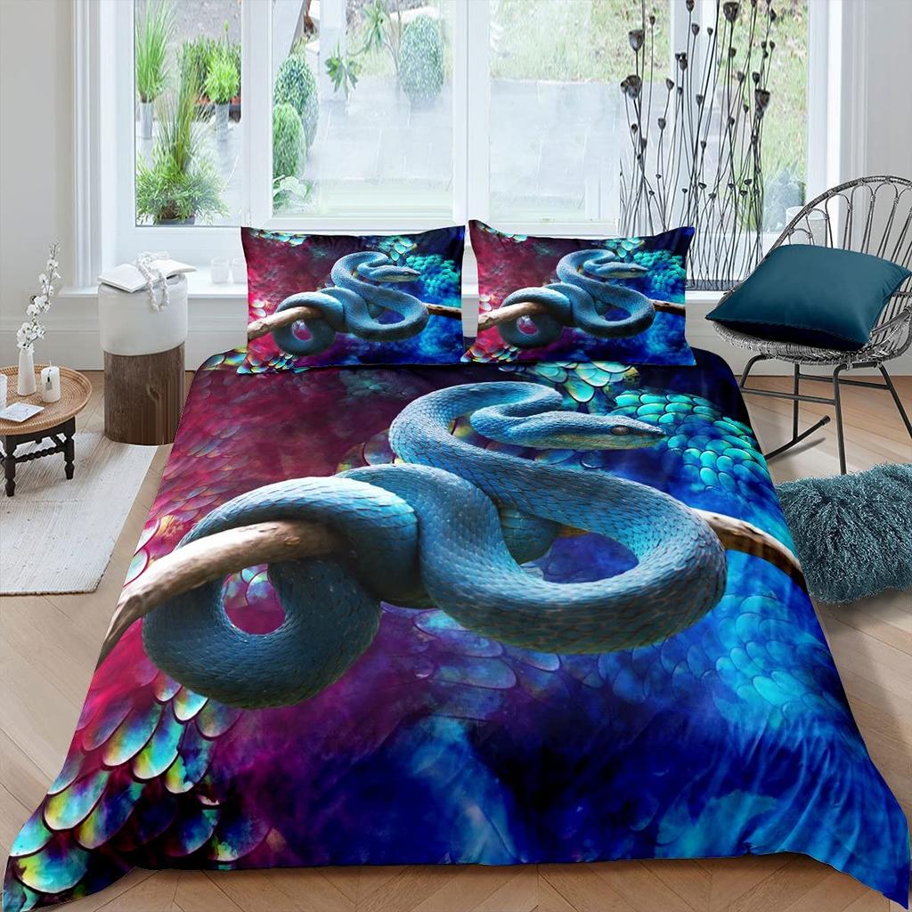Snake Duvet Cover Set 3D Python Palm Leaf Bedding Set King Size Reptile Tropical Theme Quilt Cover for Kids Boys Girls Teens
