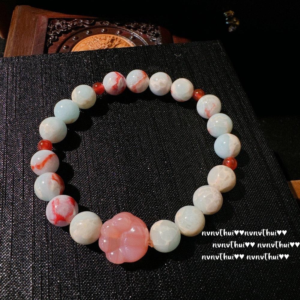 Pulseira de Gema com Fecho de Segurança de Calcedônia Branca Congelada de Lichia, Espírito da Água, Pulseira de Raiz de Lótus de Calcedônia Rosa Coração de Açúcar, Uso em Camadas