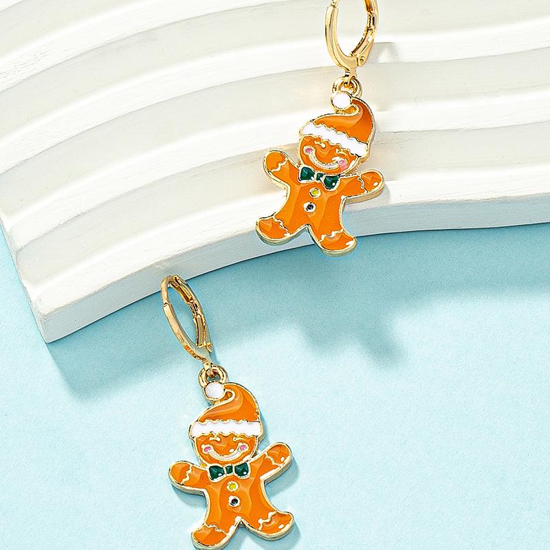 Cartoon Gingerbread Man & Christmas Tree Earrings - Women's Holiday Jewelry Set