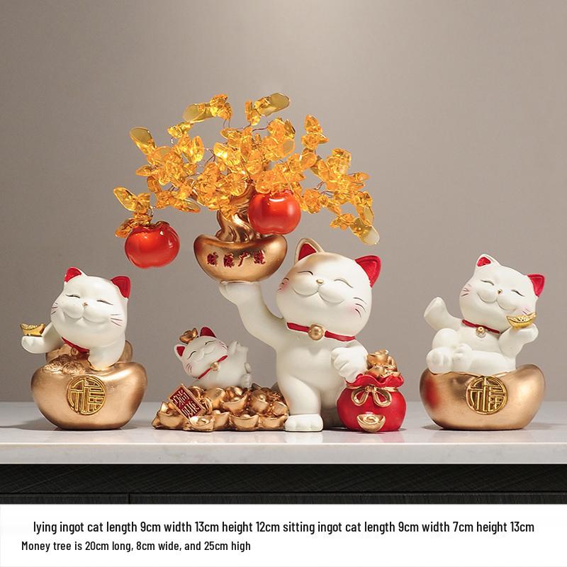 Fortune Cat Money Tree Figurine - Office, Shop, Reception & Housewarming Decoration