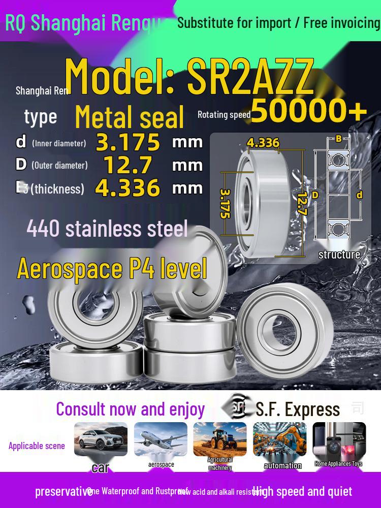 High-Speed Mini Micro Bearings Set: 440 Stainless Steel, 4 Models, 3 Bearings Each, Inner Diameter: 1, 2, 5, 6, 7, 8, 9, 10, 12mm