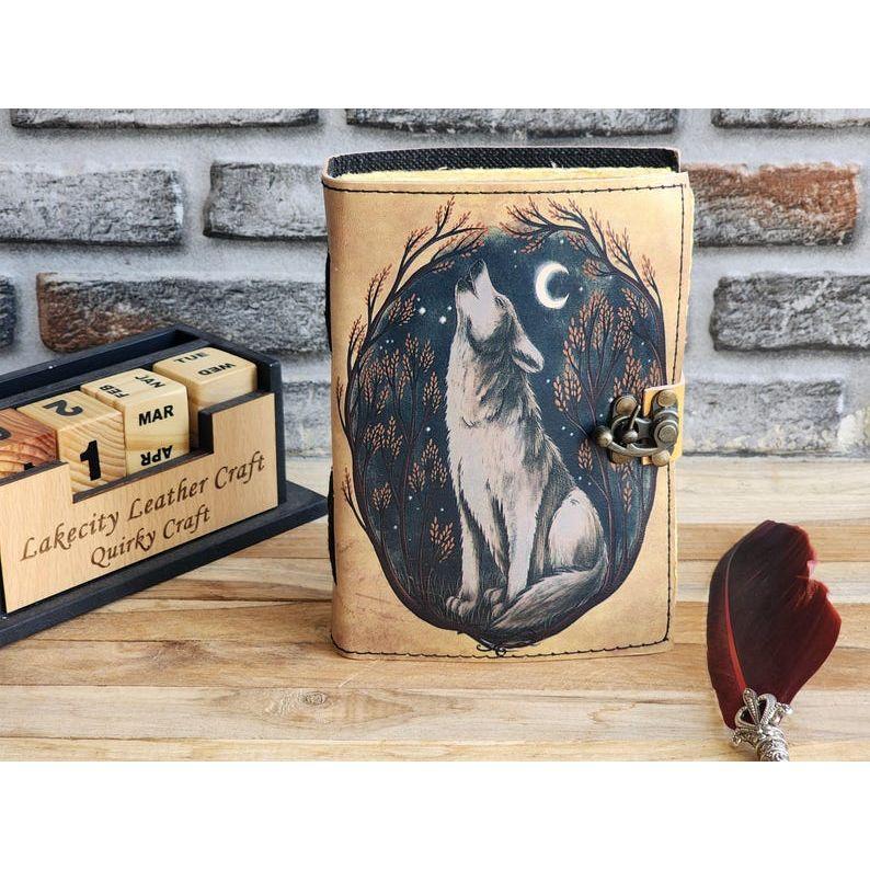 Trible Wolf Leather Printed Notebook ! Grimoire Journal Travel Notebook ! Spell Notebook Gift for Him Book Of Shadows ! Recipe Notebook