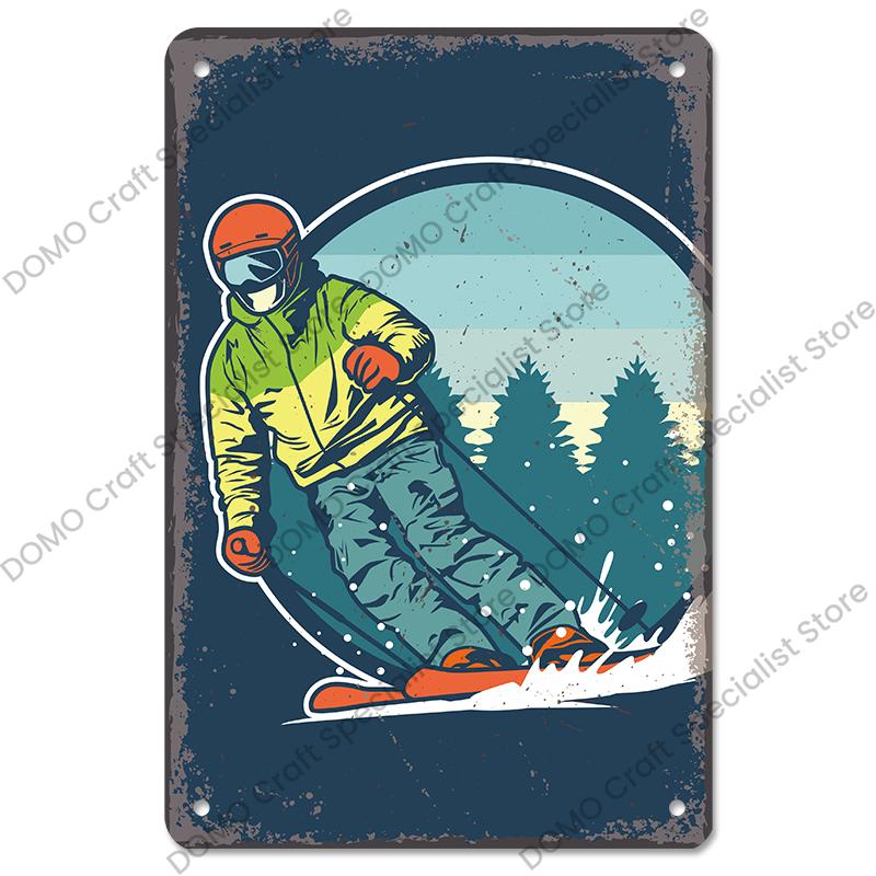 Alpines Skifahren Poster Metallschilder Platte Retro Berg Extremsport Snowboards Metall Blechschild für Ski Club Bar Pub Wanddekoration