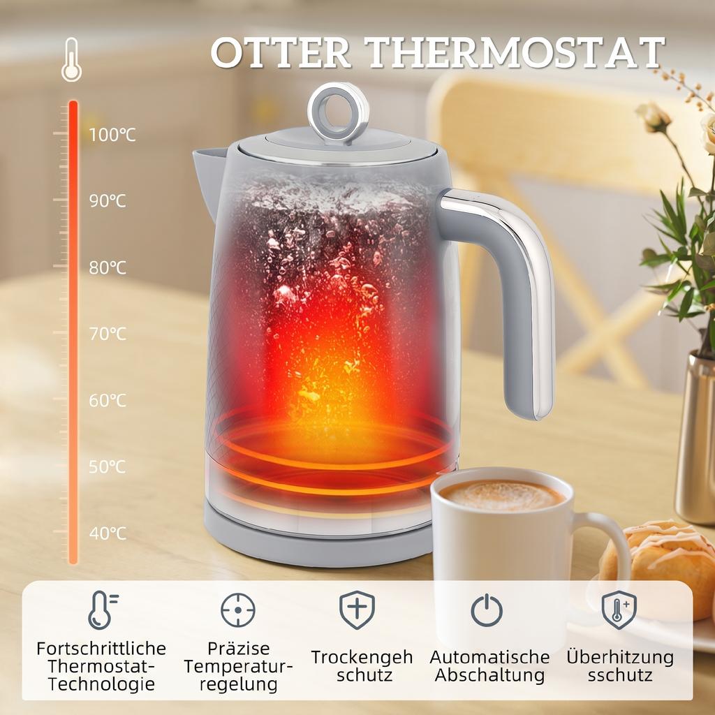 Kettle and Toaster Set, 1.7L 2200W Rapid-boil Kettle with Thermostat