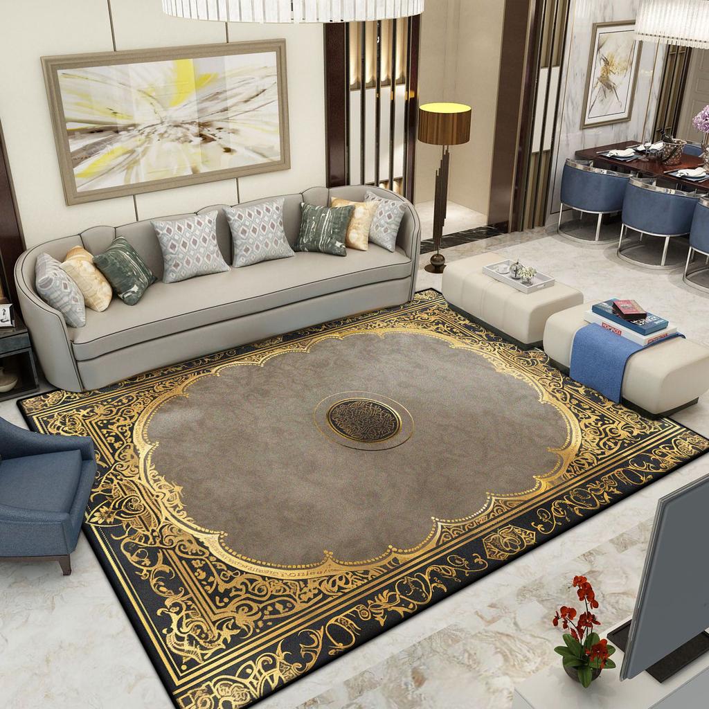Golden Decoration Living Room Carpet European Luxury Home Large Area Rugs 200x300 Bedroom Bedside Soft Fluffy Floor Mat Washable