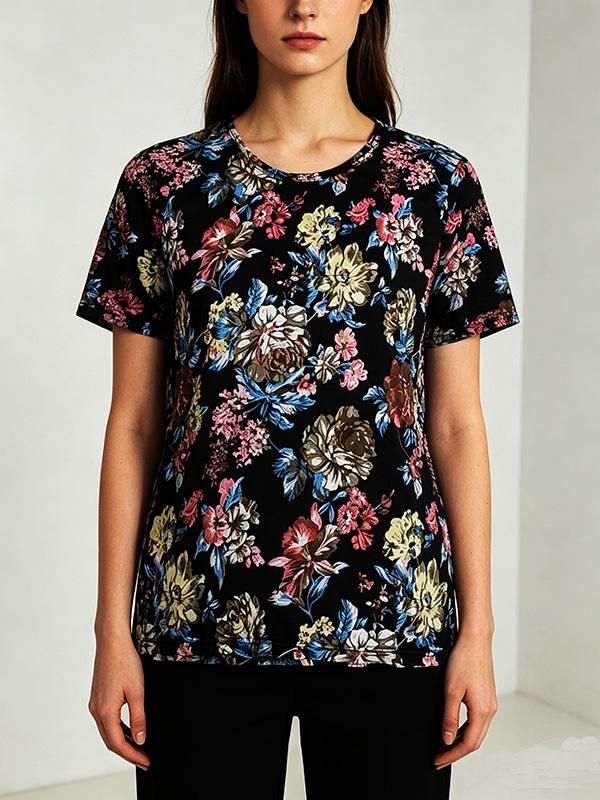 Plus Size Breathable Floral Nine-Point Pants for Mid-Aged and Elderly Women - Summer Ice Silk, Loose Straight Leg Design