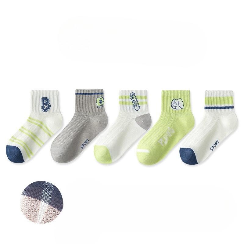 1-15 Years Children 5 Pairs Socks Spring and Summer Thin Mesh Crew Socks