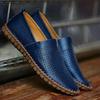 Genuine Cow Leather Mens Loafers Fashion Handmade Moccasins Soft Leather Blue Slip On Men's Boat Shoe PLUS SIZE 38~47