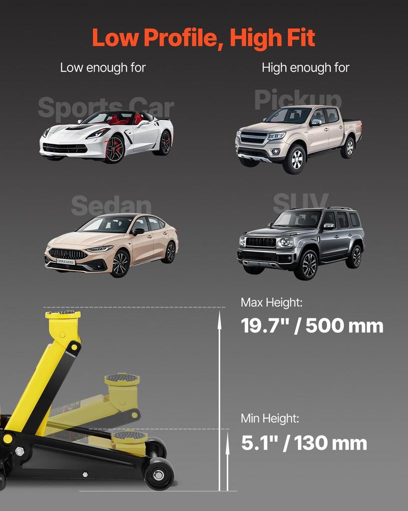 Low Profile Floor Jack 3 Ton Heavy Steel Single Piston Hydraulic Pump