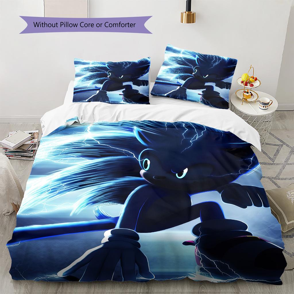 Sonic Lightning Pattern Bedding Quilt Set  Home Decoration  Gift (1 * duvet cover + 2 * pillowcase  without core)