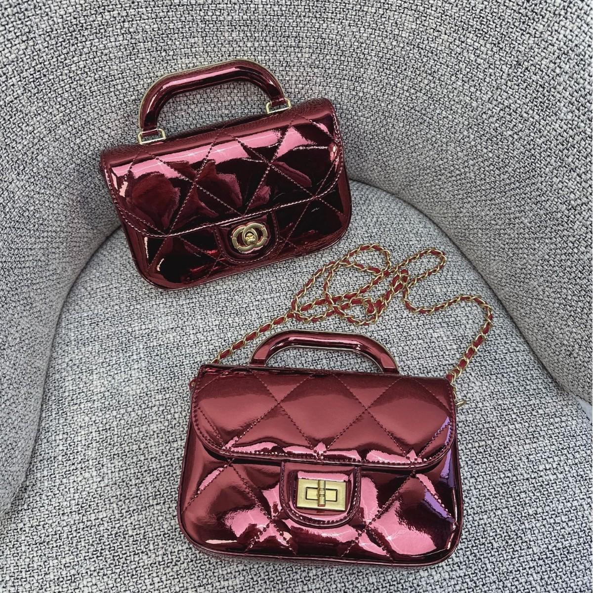 

25K patent leather mirror baguette chain bag, genuine leather rhombus portable mouth cover lock small square bag, shoulder bag women 19x4x13cm