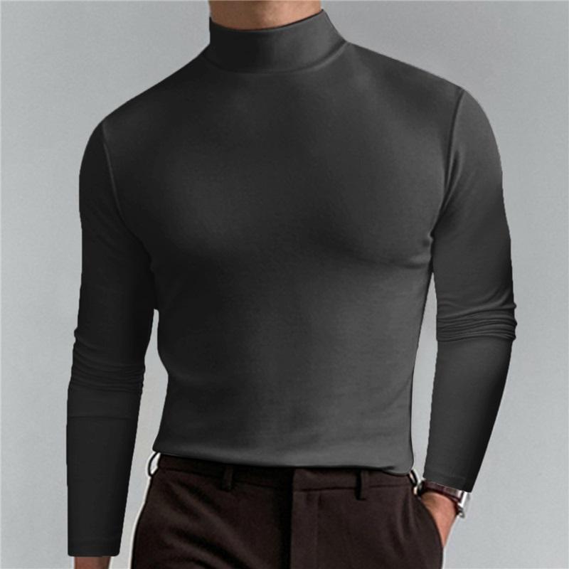 Camisa de manga larga ajustada para hombre con cuello alto, suave, elástica, capa base casual