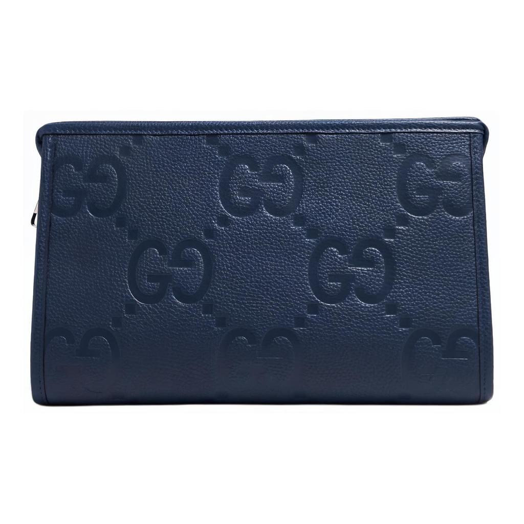 Gucci Jumbo GG Double G Logo Zipper Leather Clutch Large Men clutch Blue 739490-AABY0-4236