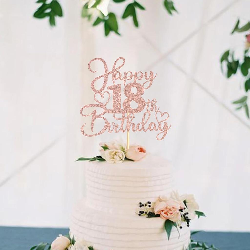 Sotpot 1 Pack 18th Birthday Cake Topper Double-sided Rose Gold Glitter Cake Pick Cake Decoration for Happy 18th Birthday Anniversary Party