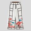 INCERUN Men Zip-up Waist Print Stitching Casual Loose Long Wide Legs Pants Trousers