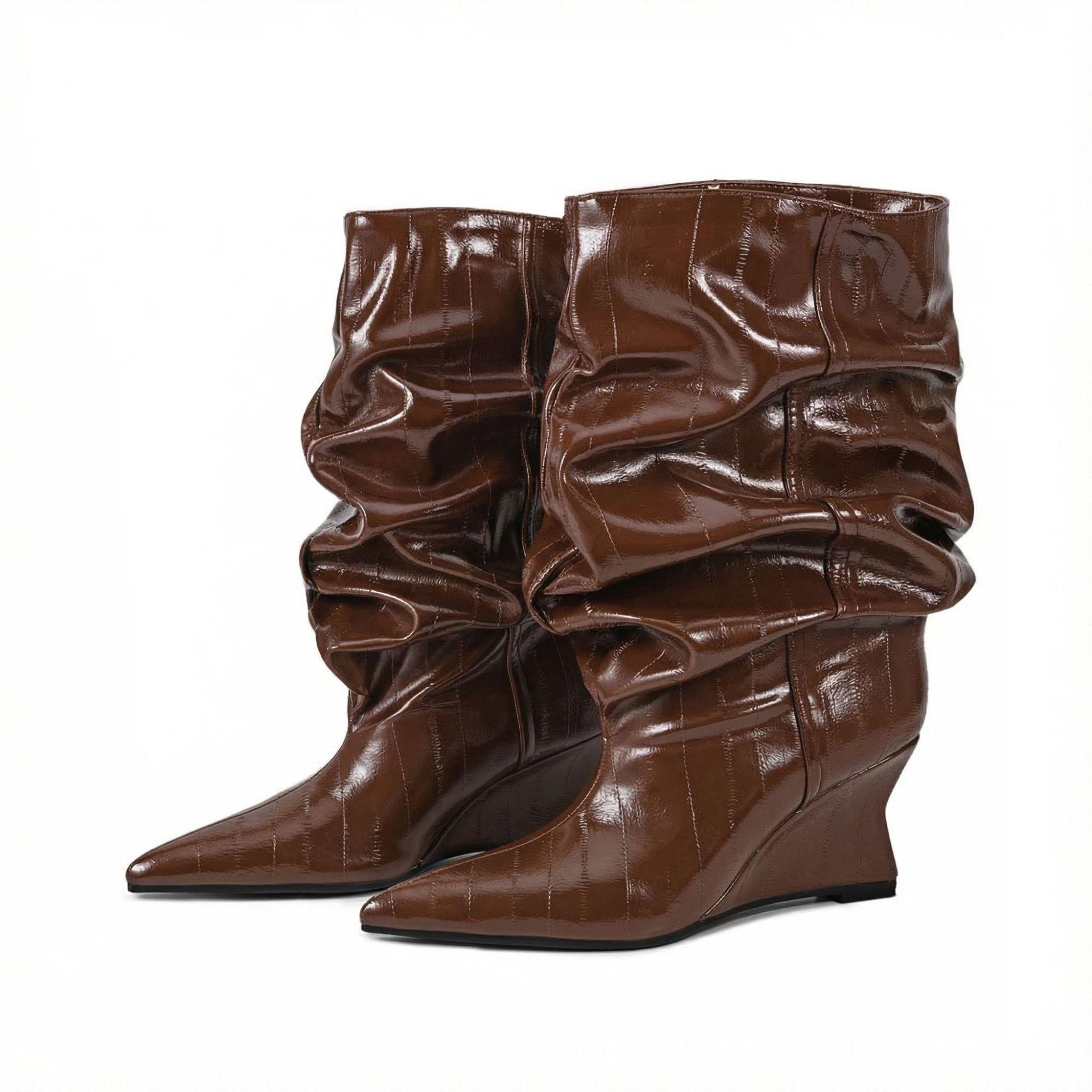 European Plus-Size Eel Pattern Wedge Heel