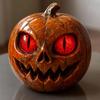 Handmade Red-Eyed Pumpkin Figurine Handcrafted Marble-Look Resin Pumpkin Statue with Amber Eyes for Halloween Tabletop Shelf Decor