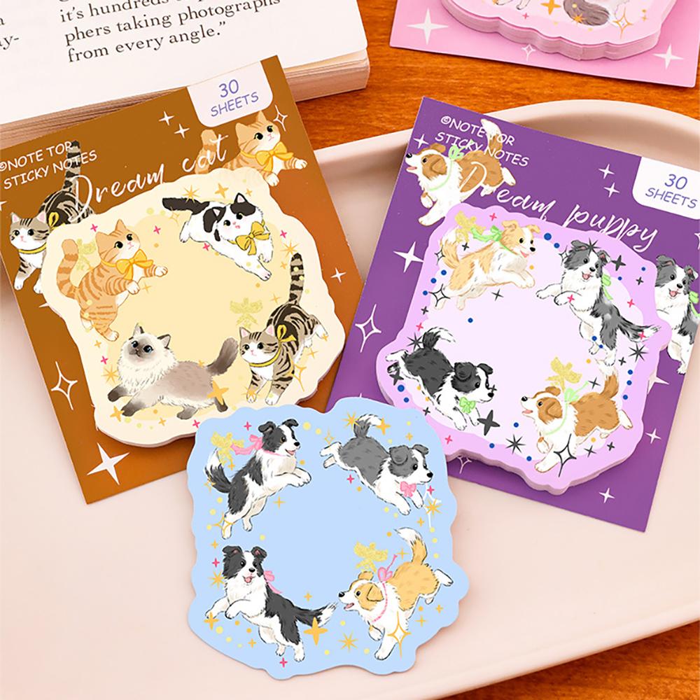 Cat and Dog Diary Post it, Cute Cartoon Cat and Dog Memo, Creative High Beauty Student Memo