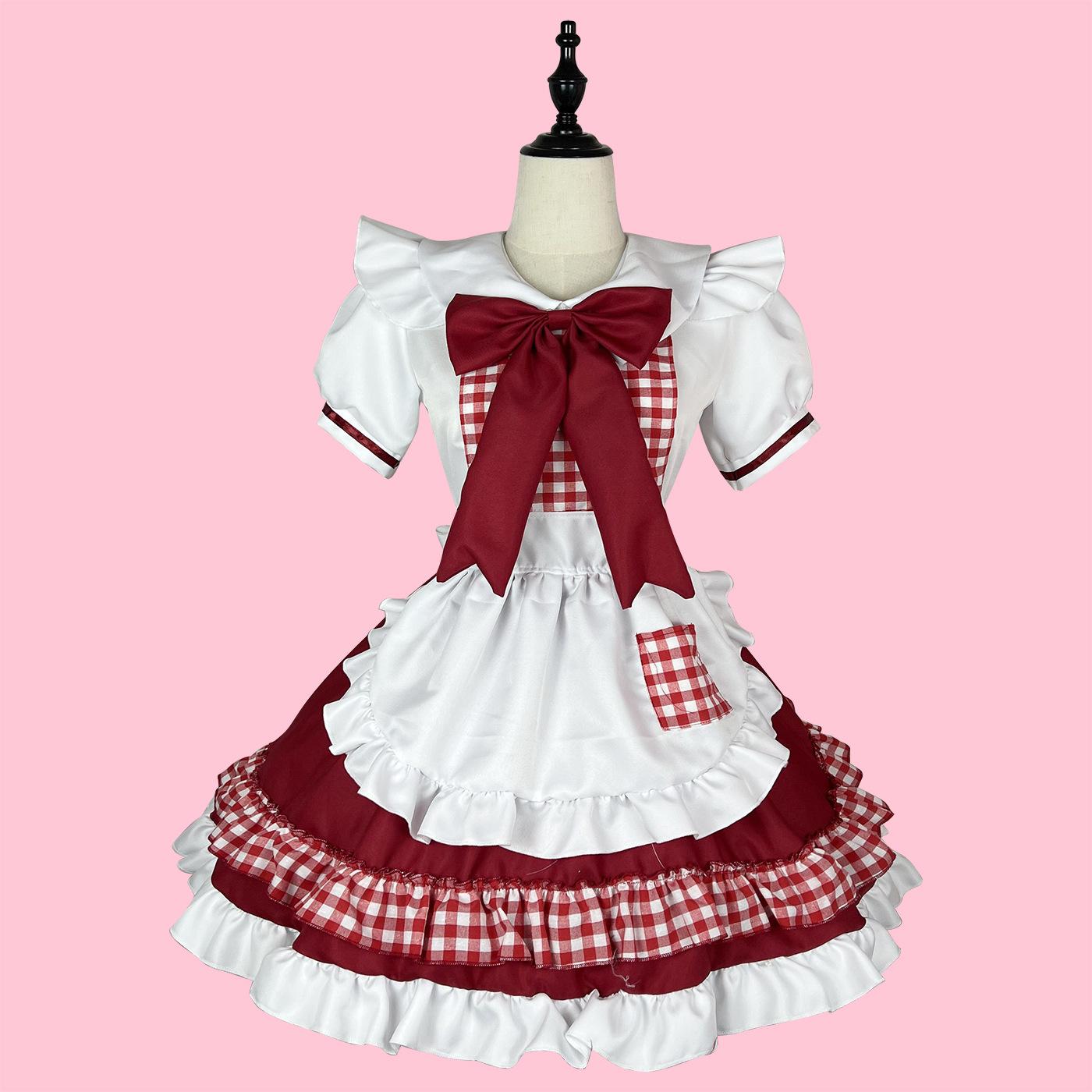 

Сексуальное платье горничной Лолиты, японское милое женское платье Kawaii, костюм для ролевых игр, костюм для Хэллоуина, косплей, аниме, кавайная одежда S красный