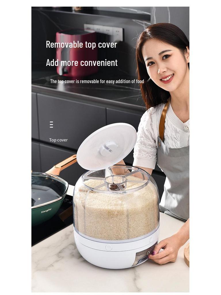 Rotatable Divided Grain and Cereal Storage Container - Insect & Moisture-Proof Sealed Bin