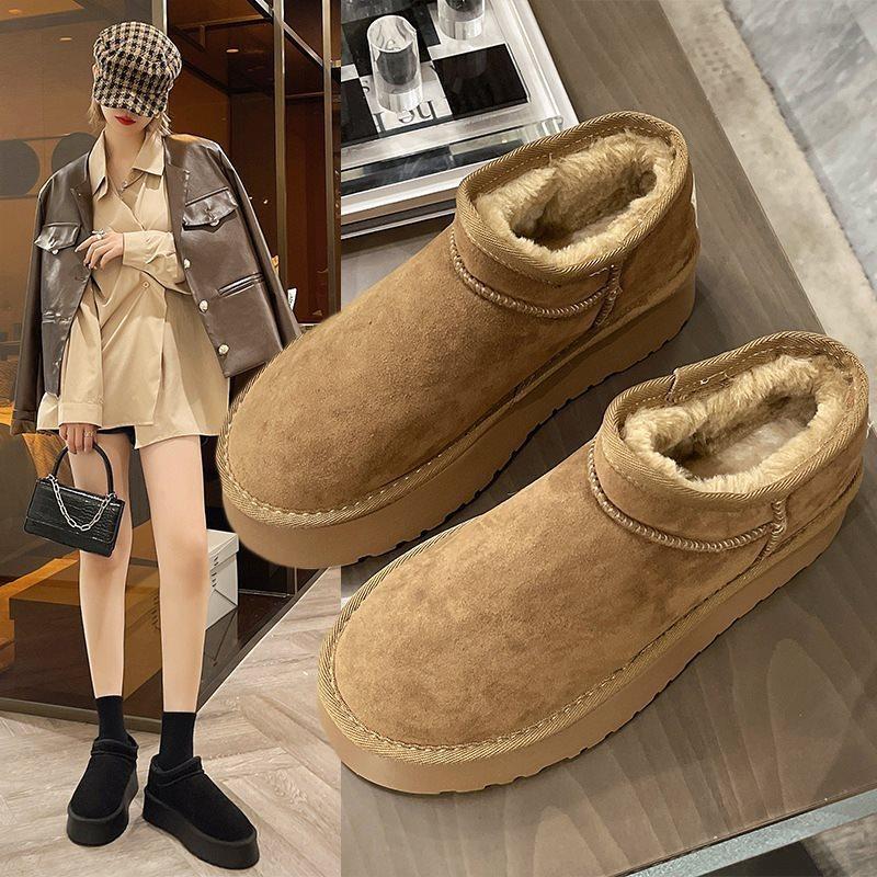 Bread 2025 snow boots women's fur integrated velvet cotton shoes platform muffin shoes warm new short tube winter