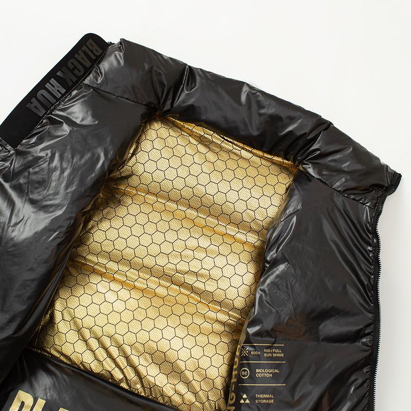 Svart och Guld Väst för Män och Kvinnor, Ny Koreansk Stil Lös Glansig Helt Svart Västväst, Tvättfri Populär Jacka