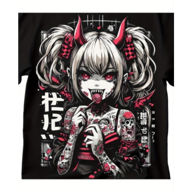 Men's Anime Print T-Shirt - Anime Character Print Crew Neck Short Sleeve Shirt, Machine Washable, Suitable for Anime Apparel and Party Outfits