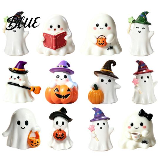 Reading Ghost Decoration Halloween Resin Figurine Creepy Witch Hat Statue Decor Pumpkin Ornament for Holiday Party