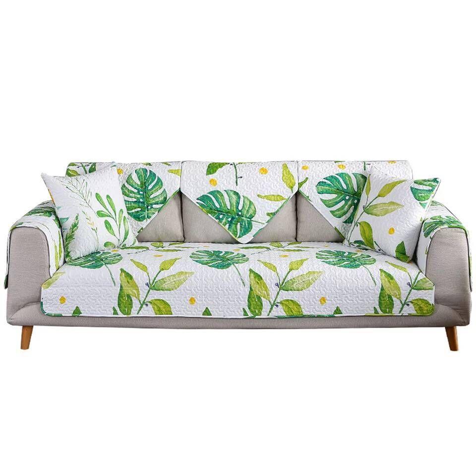 Pure Cotton Sofa Cushion, Living Room Fabric Cover Cover, All Season Universal Anti Slip Seat Cushion, Green Leaf