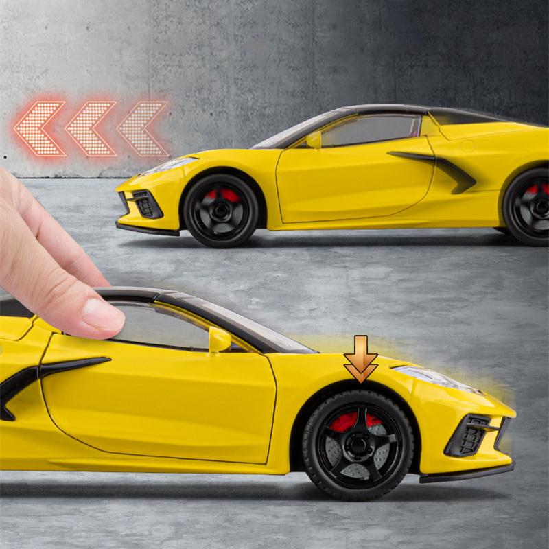 1:24 Corvette C8 R Alloy Sports Car Model Diecast Metal Track Racing Vehicles Car Model Simulation Sound and Light Kids Toy Gift