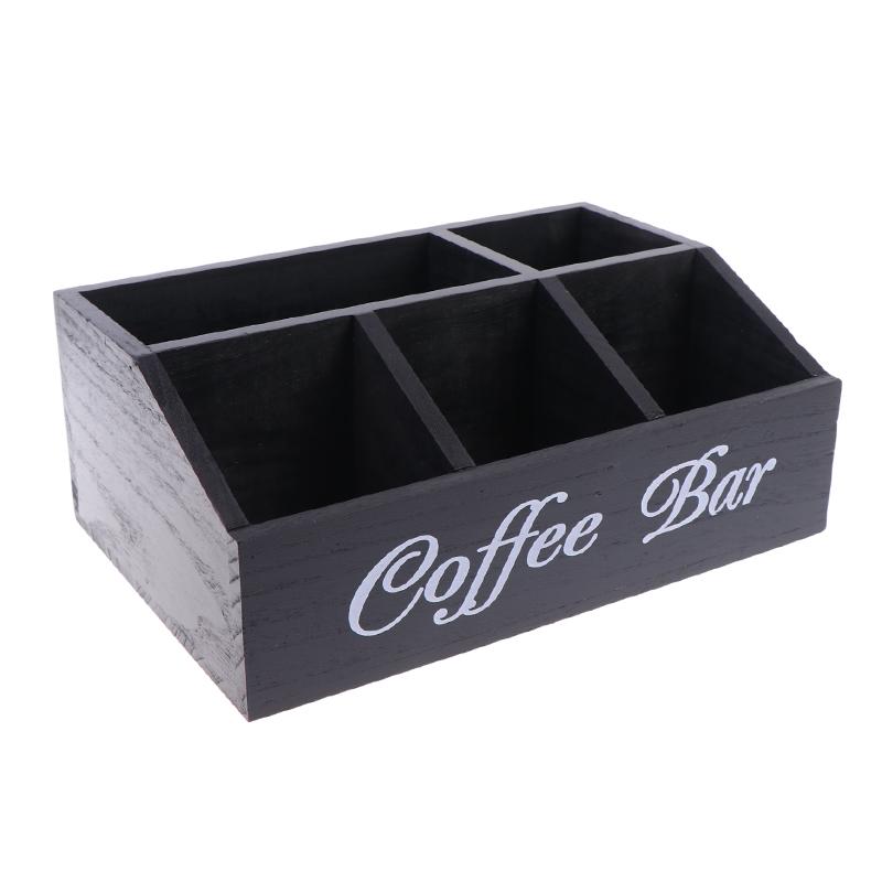 Eine Boutique-Kaffeeaufbewahrungsbox | Klassischer mehrzweckiger Holzorganisator für Kaffeezubehör, Regalkörbe
