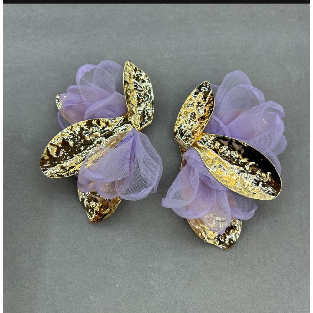 Europäische und Amerikanische Stoff Chiffon Blumen Ohrringe Leichter Luxus Hochwertige Ohrringe Übertriebenes Temperament Vielseitige Ohrringe Damen