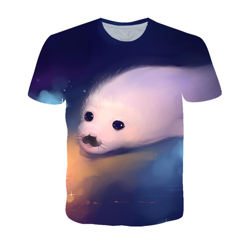 Sommer Bequem Weich Rundhals Kurzarm T-Shirt Robben Serie 3D Digital Gedruckt Locker Mode Übergröße Herren Damen T-Shirts