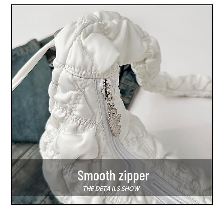 2025 Satin Pleated Dumpling Bag - Large Capacity, Diamond Embroidery, Elegant Shoulder Bag for Commuting & Outings