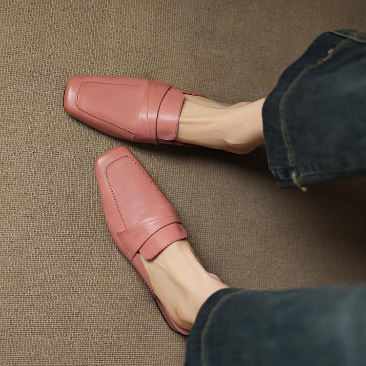 Low-heeled baotou half slippers genuine leather women's summer wear 2025 new Internet celebrity European French Muller cool slippers