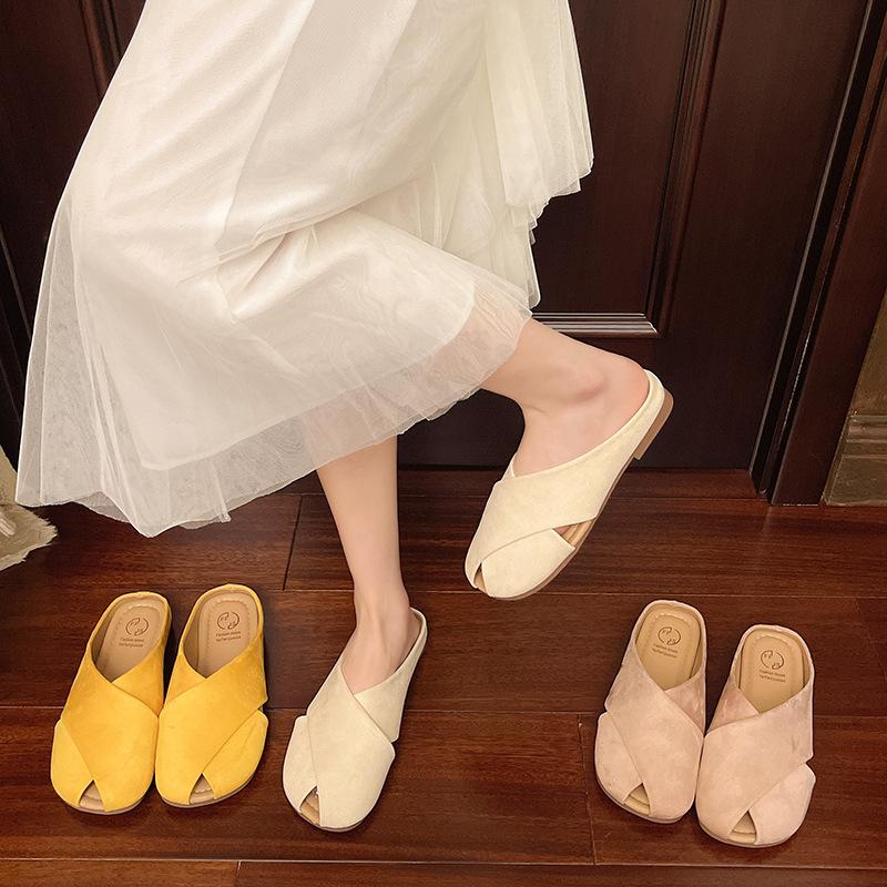 Baotou Half Slippers Women's 2025 Summer New Outer Wear Lazy One Pedal Gentle Large Size Flat Bottom Pregnant Women Cool Slippers