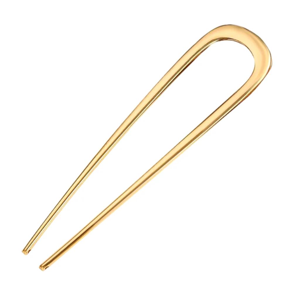 Simple Elegant U-Shaped Hairpin Gold Color French Hair Sticks Clips Long Thick Updo Bun Jewelry Accessories For Women Gift