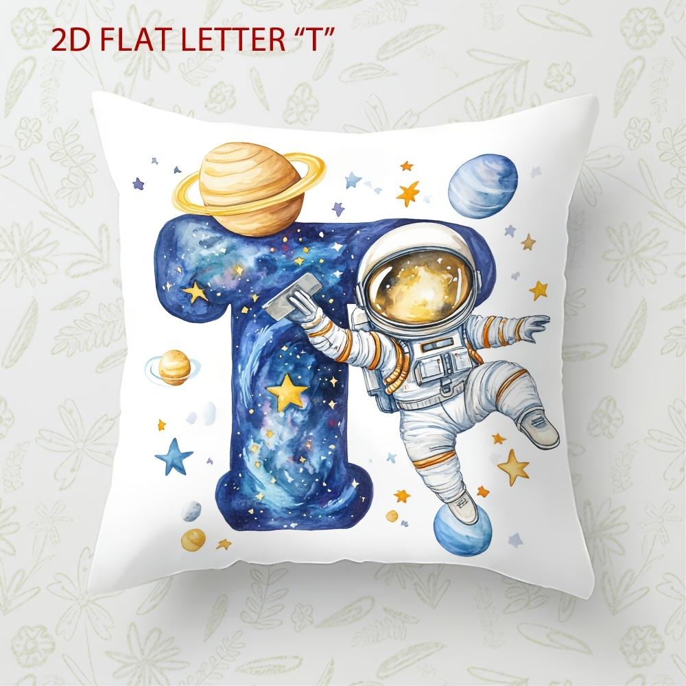 Astronaut Letter Print Pillow Cover Cosmic Space Theme Cushion Cover For Office Sofa Bedroom Living Room Home Decor Galaxy Style