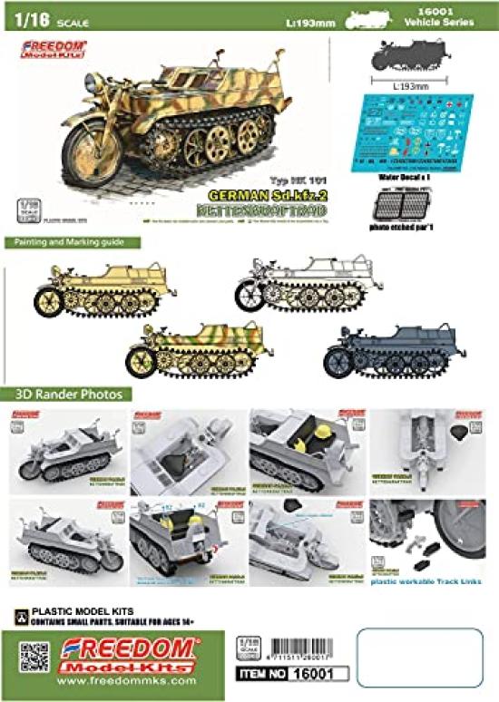 Freedom Model Kits Scale World War II German Kettenkraftrad Plastic Model FRE16001 1/16 Sd.kfz.2
