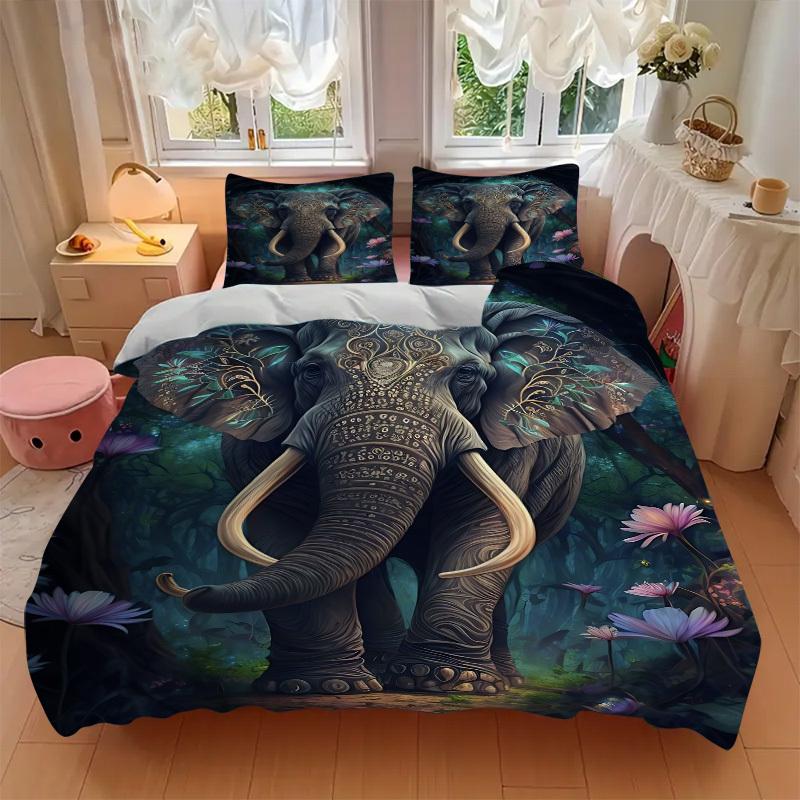3pcs Elephant Artwork Duvet Cover Set -Includes 1 Duvet Cover and 2 Pillowcases, No Quilt Core, All-Season Home Decor  yy251111118