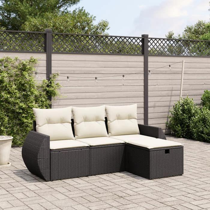 VidaXL Garden Lounge Set with Cushions 4 Pcs, Patio Sofas, Patio Furniture Set, Outdoor Furniture, Black 3264062