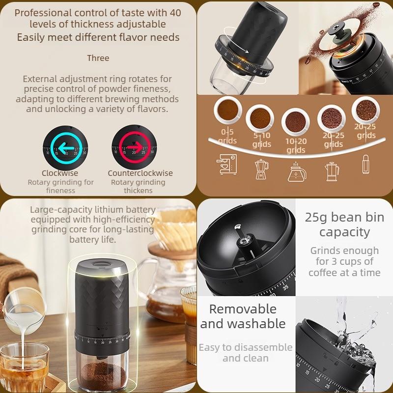 Portable Electric Coffee Grinder Rechargeable Adjustable Grind Settings for Home Use Hand Brewing Fresh Coffee Beans