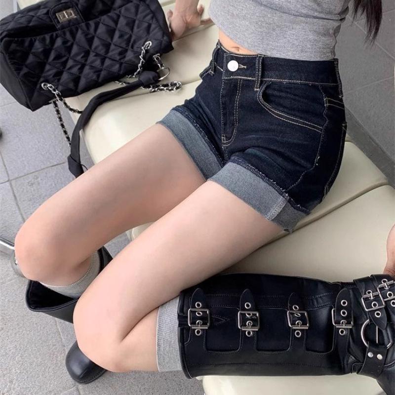 American Spicy Girl High-Waisted Dark Blue Denim Hot Shorts Large