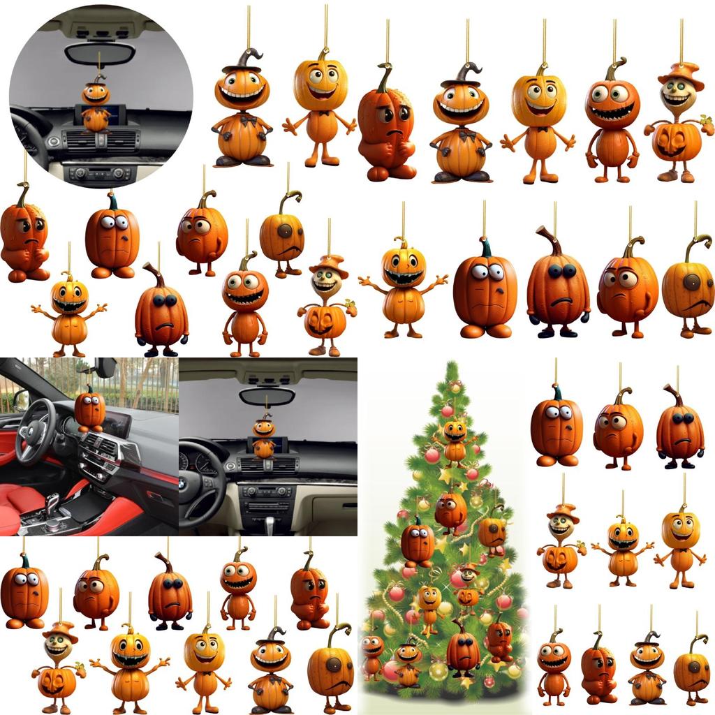 Acrylic Pumpkin Car Hanging Pendant With Ghost Pumpkin Design Colorful Options Halloween Car Decor