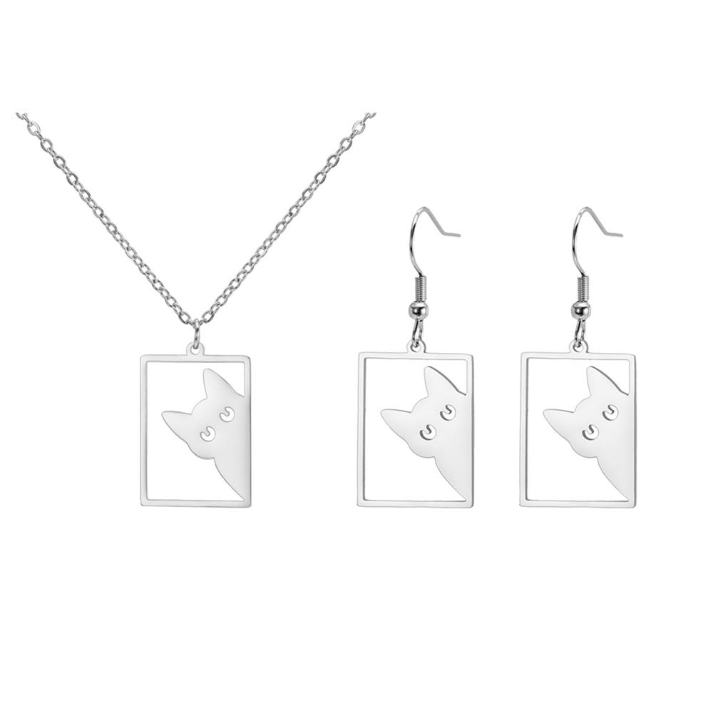 My Shape Cute Cat Earrings for Women Girls Stainless Steel Rectangle Shaped Cat Kitten Earrings Animal Fashion Jewelry Gifts